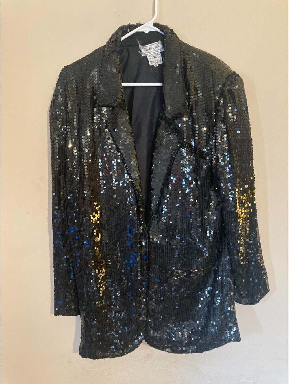 Vintage Candle By Jainson's International Sequin Jacket Black Blazer - Size M
